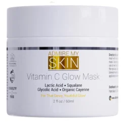 Admire My Skin Vitamin C Mask For Face - Brightening Face Masks Skin Care Contains Glycolic Acid + Lactic Acid + Squalane Oil - Hydrating Beauty, 2oz